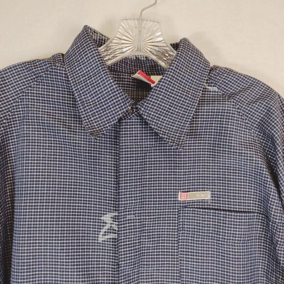 Vintage OP Ocean Pacific Mens L Button Up Shirt Blue and White Rayon SS Beach - Picture 4 of 12